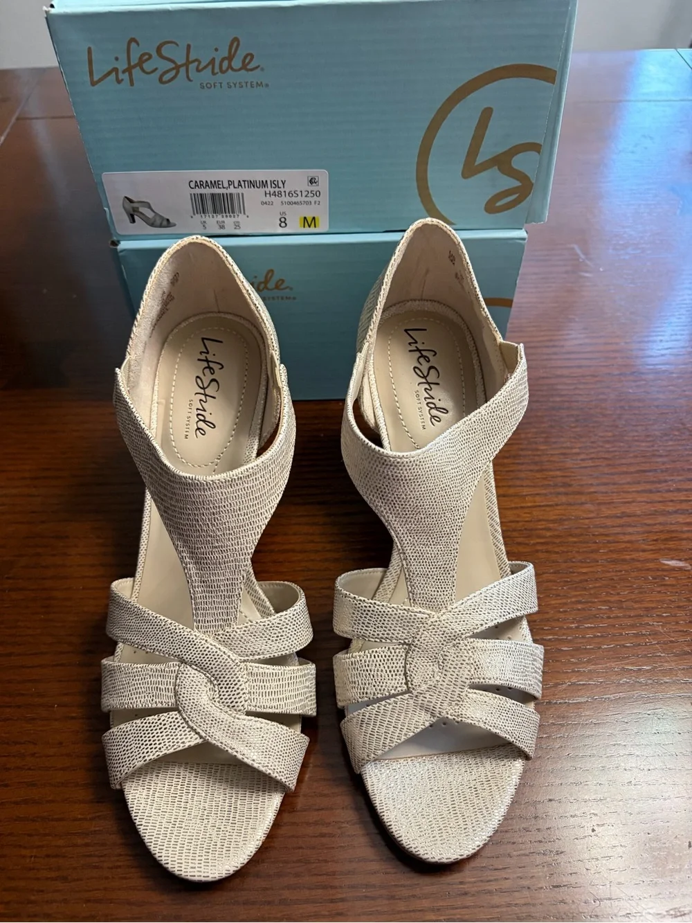 Life Stride Light Caramel Platinum Knotted Slingback Heels